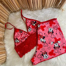 Conjunto Baby Doll Feminino Estampado – Pijama Confortável com Detalhe em Renda