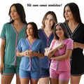 Pijama Baby Doll Amamentação Luxo – Modelo Americano com Botões e Conforto Premium
