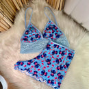 Conjunto Baby Doll Feminino Estampado – Pijama Confortável com Detalhe em Renda