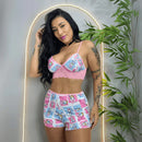 Conjunto Baby Doll Feminino Estampado – Pijama Confortável com Detalhe em Renda